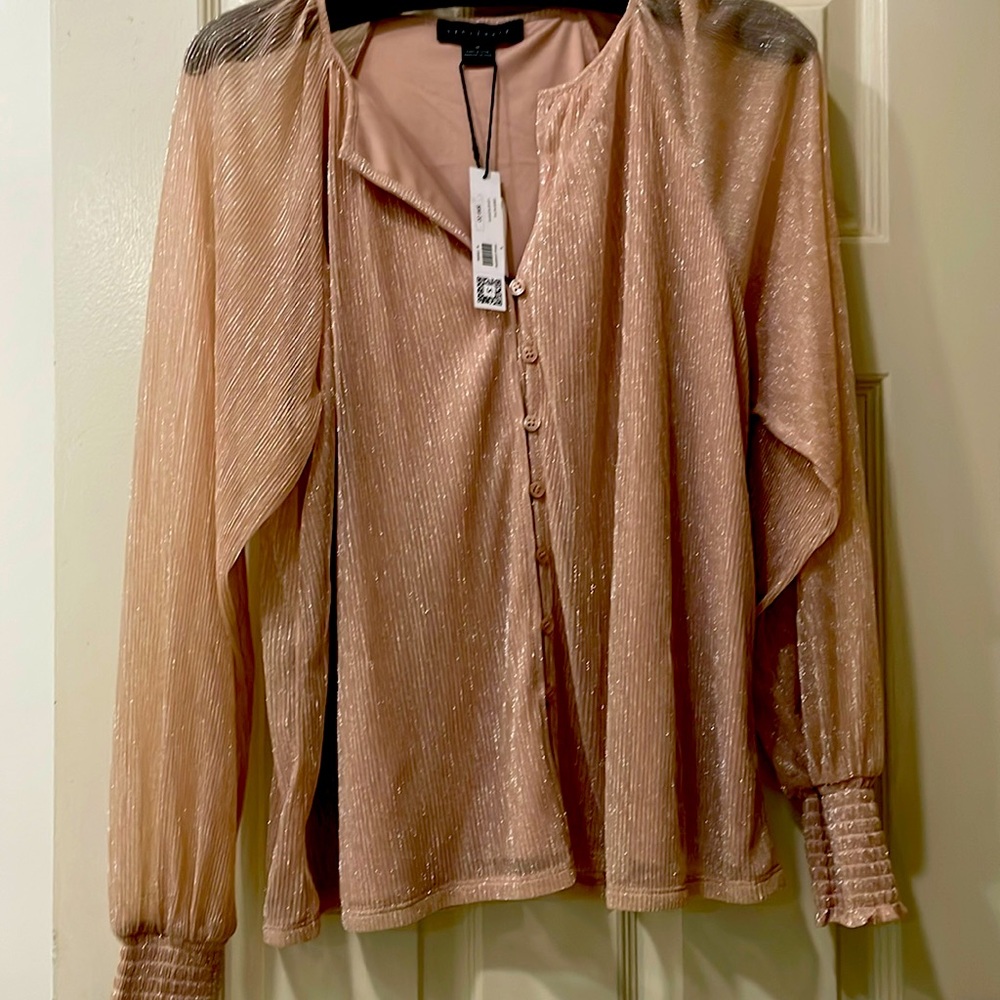 Shimmery Sanctuary top. New with tags. Size Medium. Lined.
